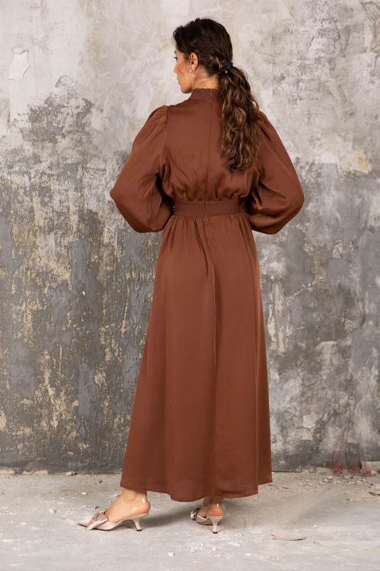 KAHVE Taş Detaylı Elbise 32-9140