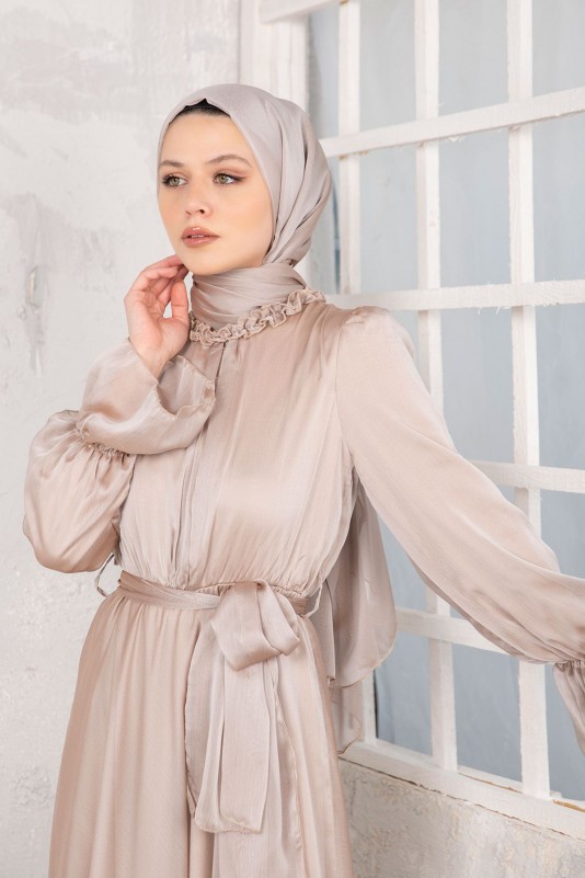 TAŞ Janjan Şifon Elbise & Şal Takım 32-9305