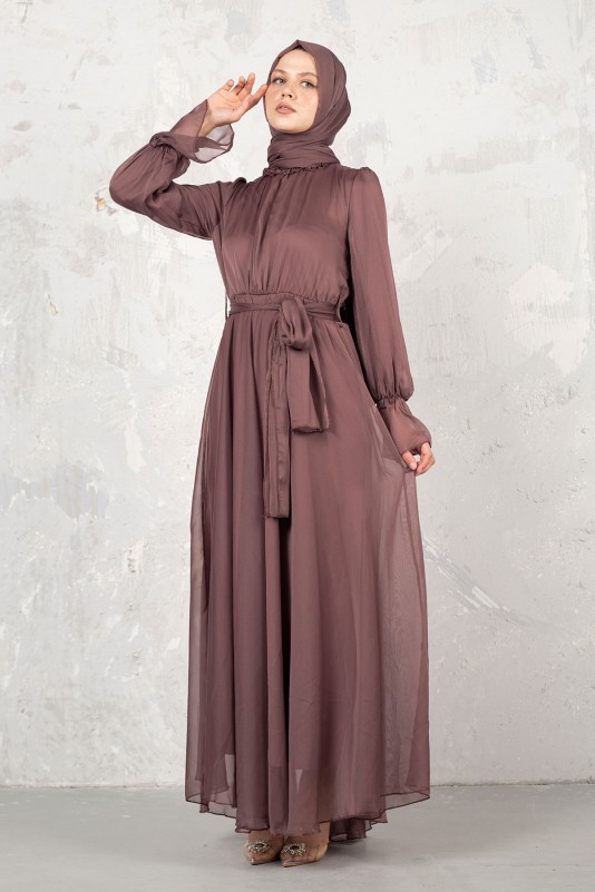KOYU GÜL Janjan Şifon Elbise & Şal Takım 32-9305