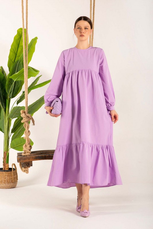 LİLA Kolu Bağcıklı Poplin Elbise 3-3070