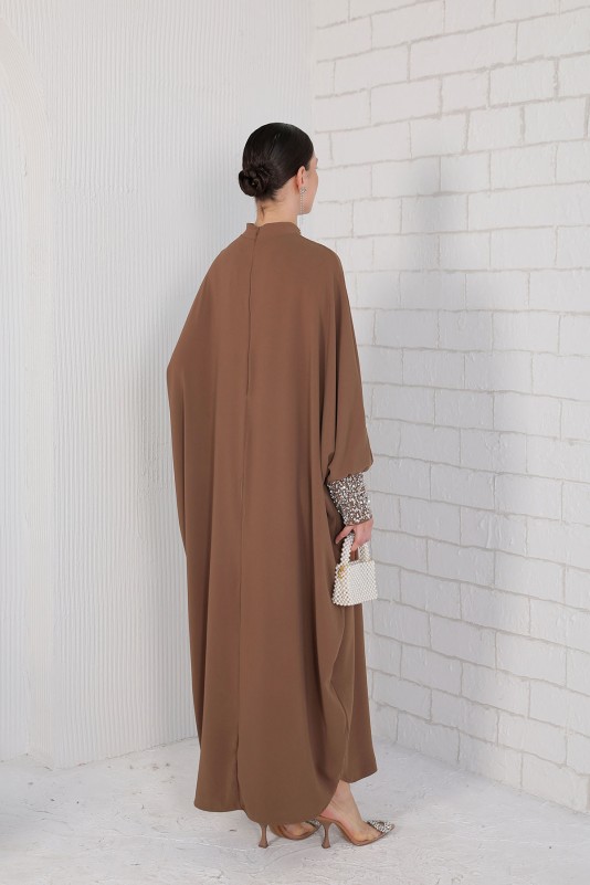 CAMEL Kolu Taşlı İşlemeli Elbise 32-2053