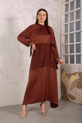 TABA Kolu Taş Detaylı Elbise 32-9106-1