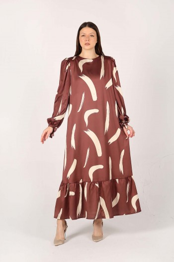 KAHVE Fırça Desen Elbise 32-6018-1