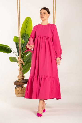 FUŞYA Kolu Bağcıklı Poplin Elbise 3-3070