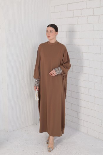 CAMEL Kolu Taşlı İşlemeli Elbise 32-2053