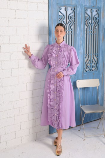 LİLA Fırfırlı Poplin Elbise 32-3005