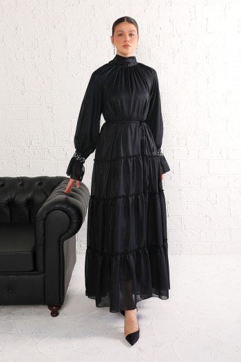 SİYAH Taş Detaylı Elbise 32-2008